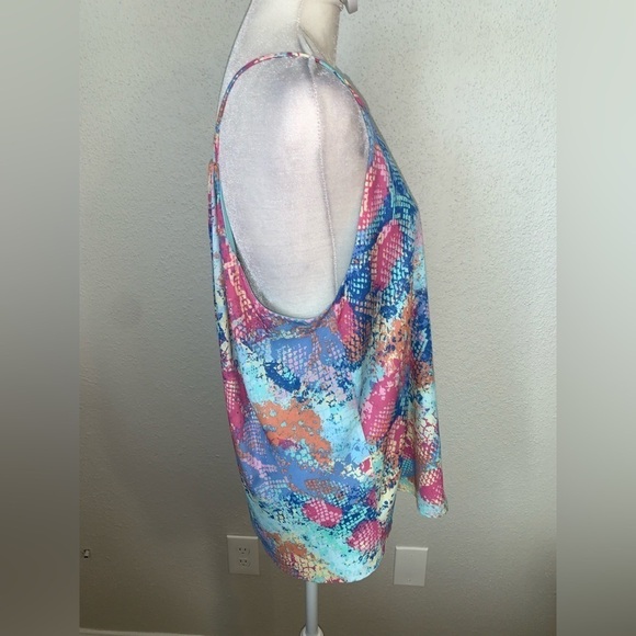 Adrienne Size Small Rainbow Snakeskin Print V-Neck Top - Picture 3 of 6